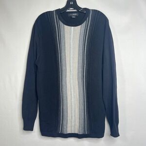 John Henry Black Grey Striped Crewneck Sweater Mens Large Vertical Knit Pullover